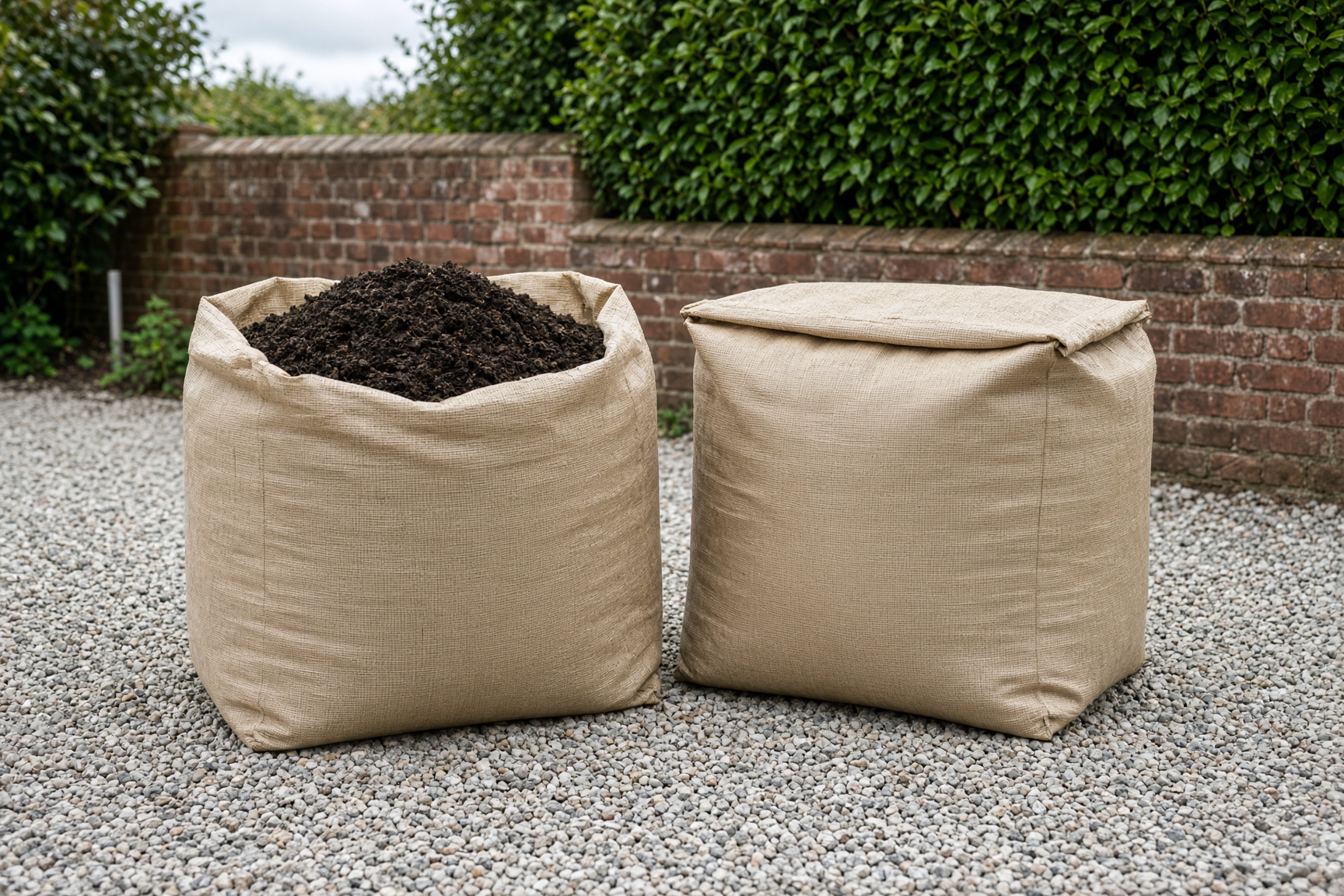 Open bulk bag overflowing with dark compost
