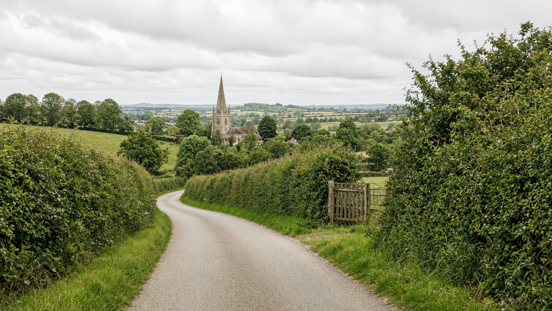 Quiet Essex country lane with hedgerows